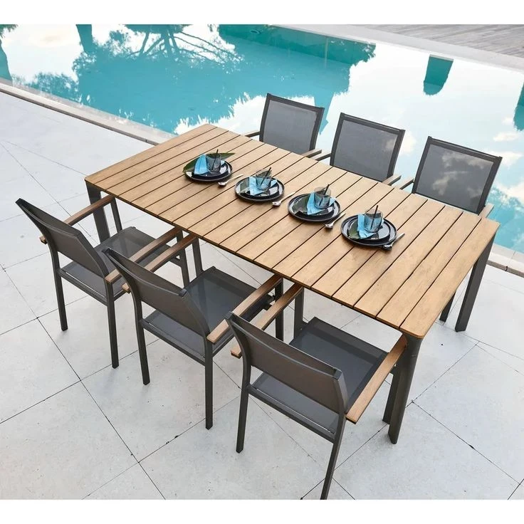 cal.din.62- outdoor Dining Table - massive wood - steel