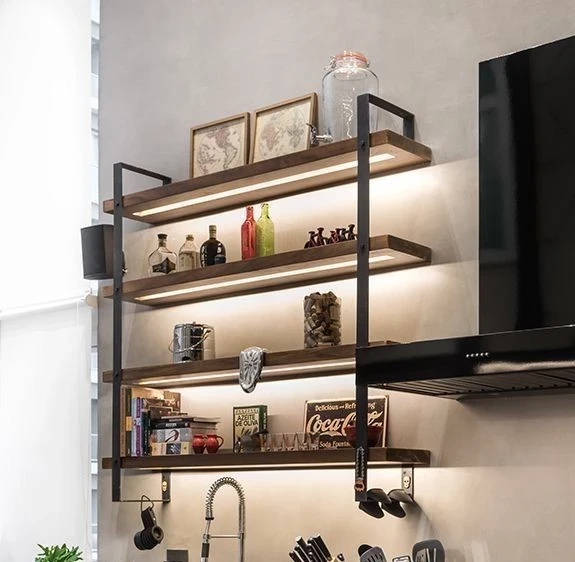 cal.shv.19 -shelving unit with light- wood - lron