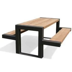 cal.grd.08- outdoor Dinning Table with 2 bench - massive wood - lron